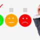 Customer satisfaction rating with happy, neutral, and unhappy faces