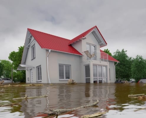 an image of a house surrounded by water due to a flood