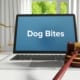 Laptop screen displaying “Dog Bites” with gavel and scales of justice.
