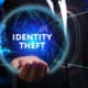 person holding an orb with identity theft written on it