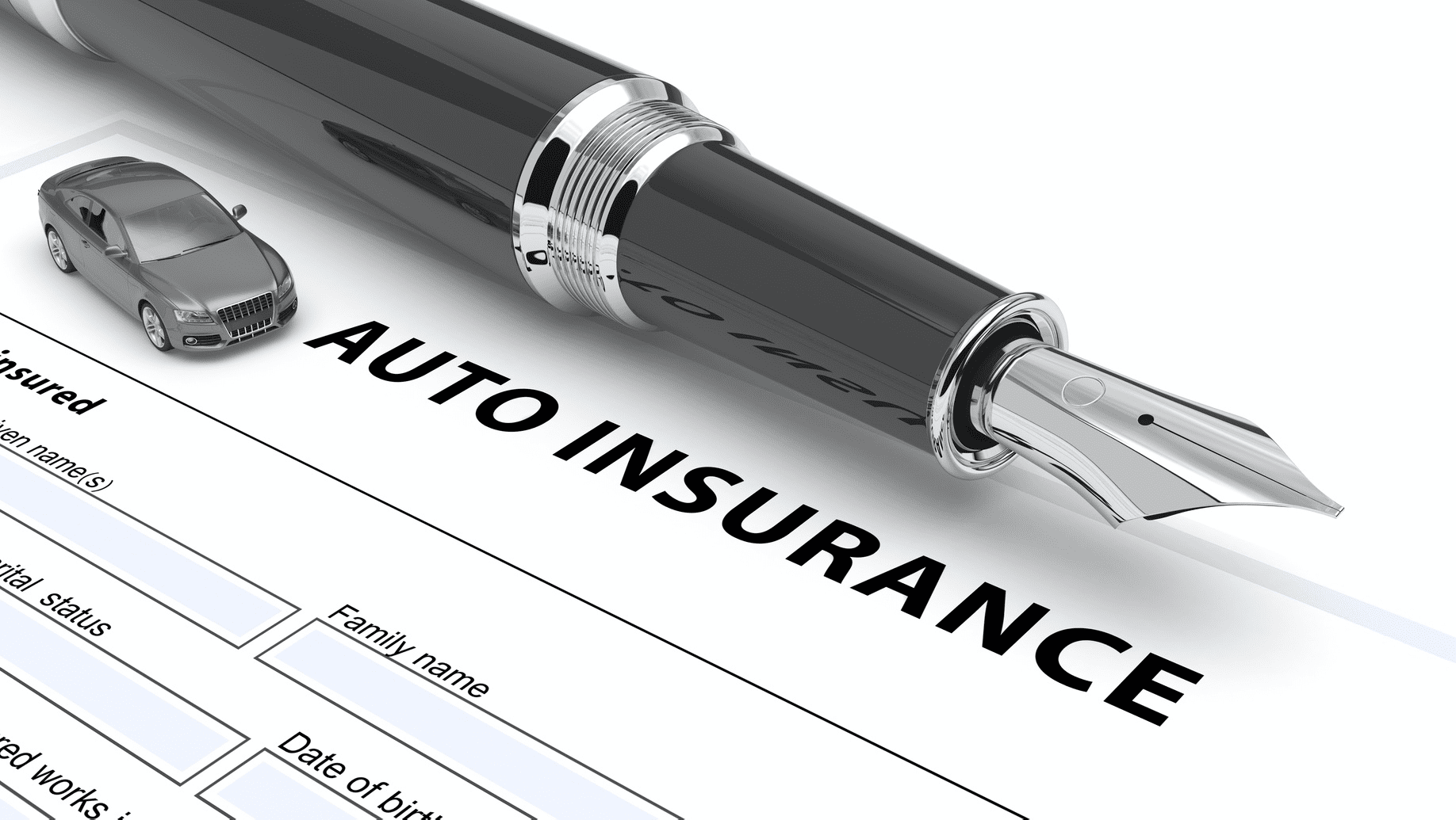 Auto insurance policy form with pen and car icon